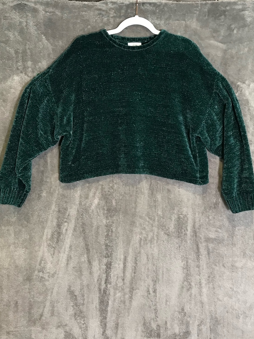 True Craft Deep Emerald Chenille Cropped Crewneck Sweater